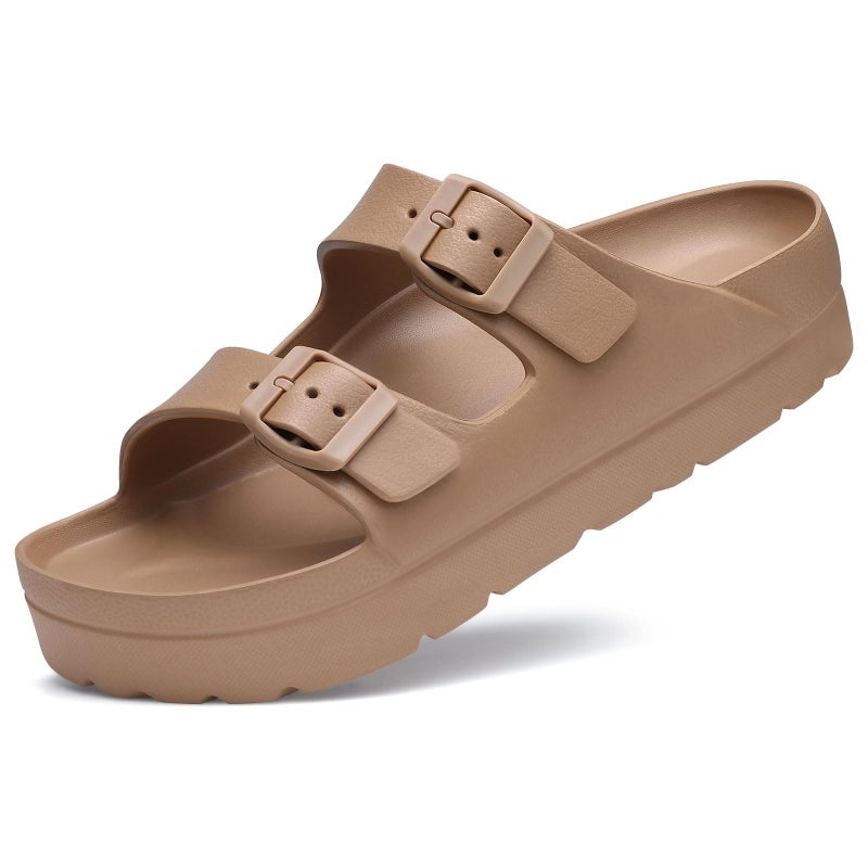 Goosecret Women's Platform Sandals with Arch Support Chunky Lightweight Foam Slip on Slides Comfortable Summer Beach Sandals with Adjustable Buckle Brown, 41(size 10) - Image 1