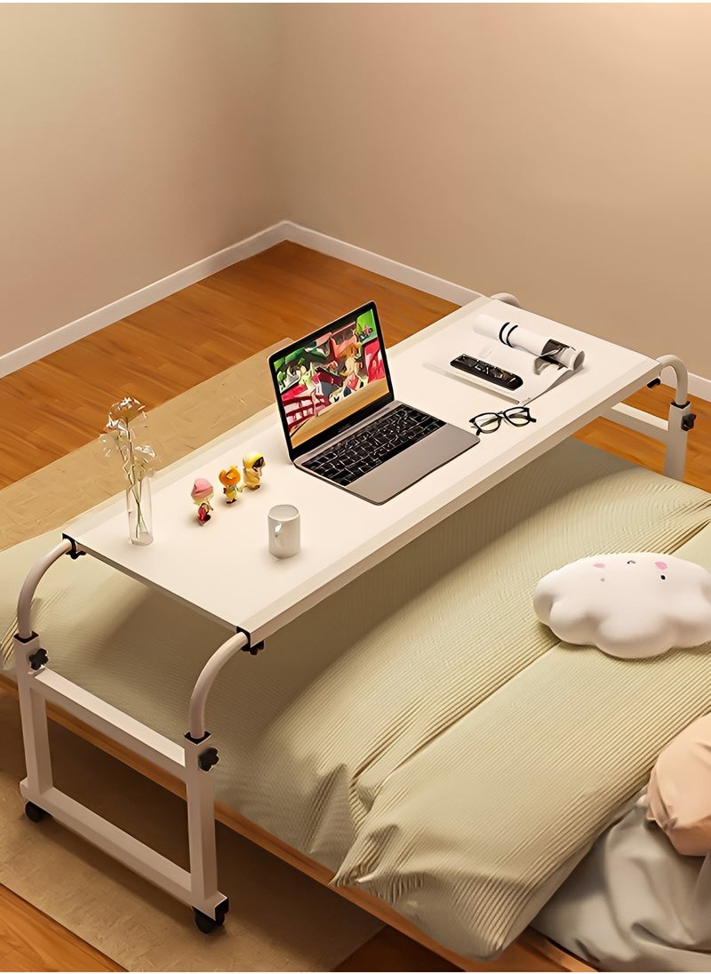 Taimi - Over Bed Table with Wheels, Height Adjustable Laptop Table, Computer Desk for Home Bedroom Living Room White 140x50cm - Image 1