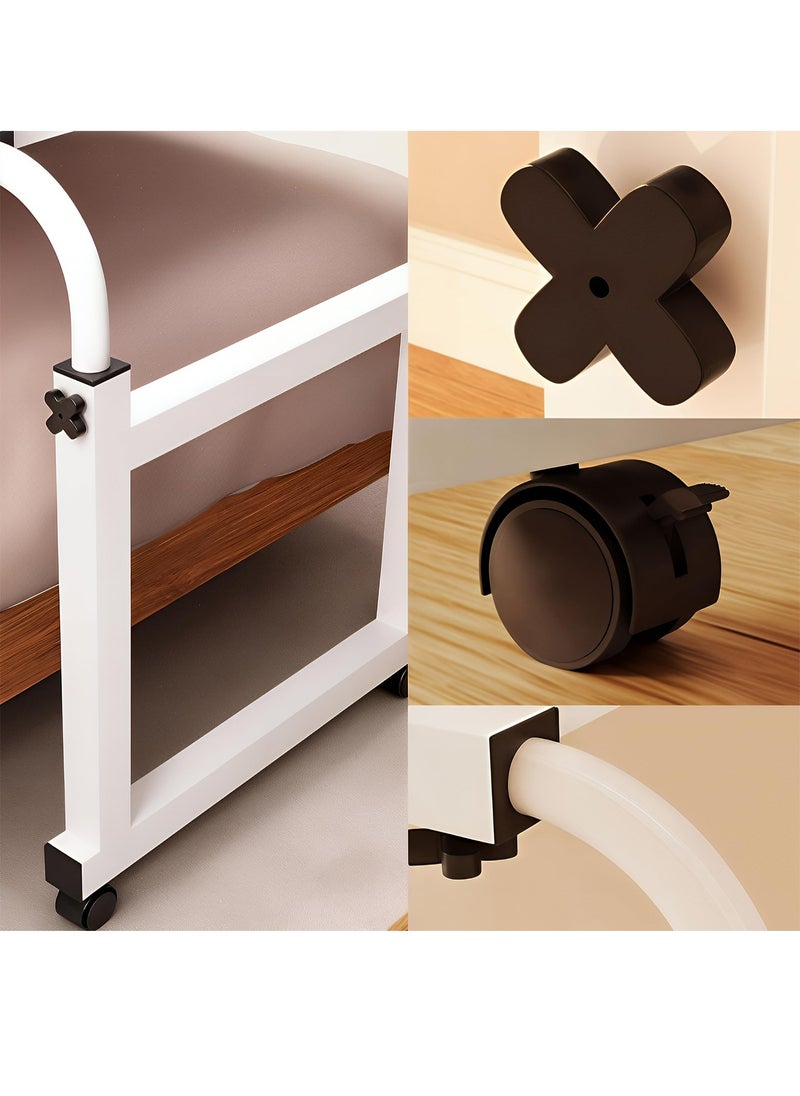 Taimi - Over Bed Table with Wheels, Height Adjustable Laptop Table, Computer Desk for Home Bedroom Living Room White 140x50cm - Image 1
