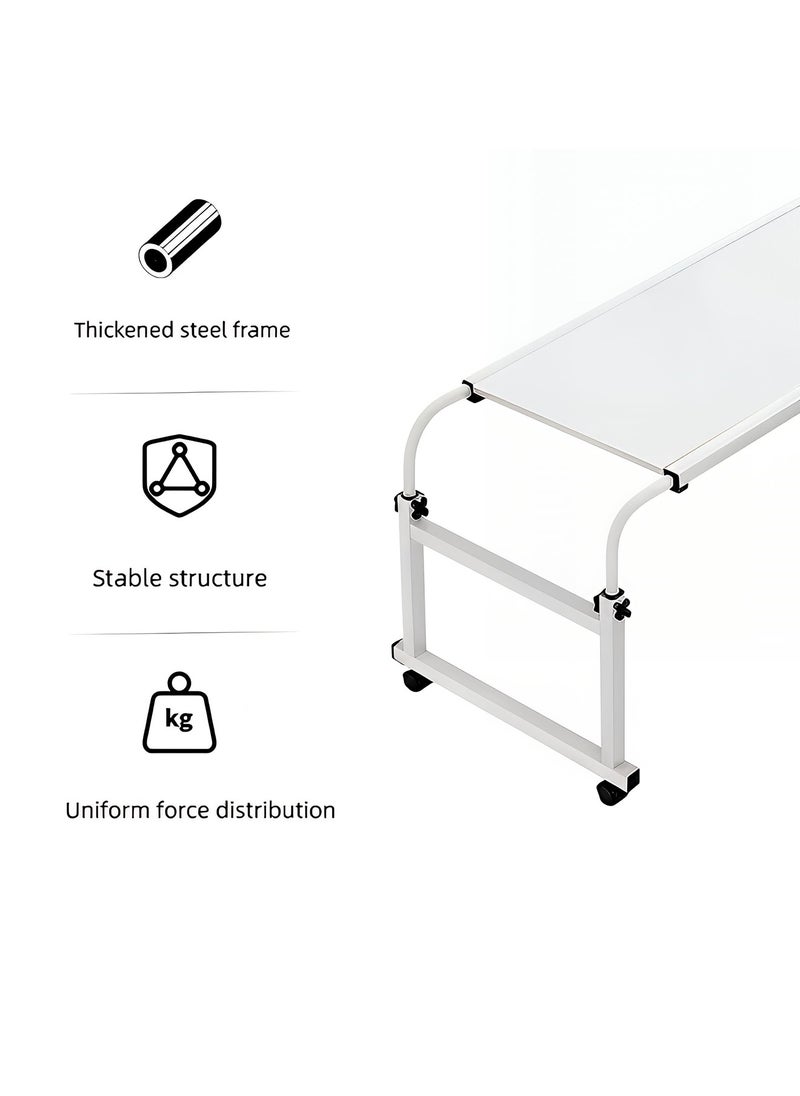 Taimi - Over Bed Table with Wheels, Height Adjustable Laptop Table, Computer Desk for Home Bedroom Living Room White 140x50cm - Image 1
