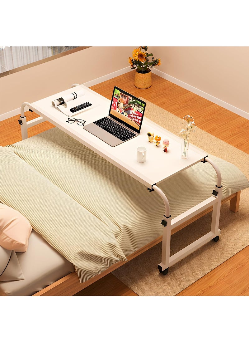 Taimi - Over Bed Table with Wheels, Height Adjustable Laptop Table, Computer Desk for Home Bedroom Living Room White 140x50cm - Image 1