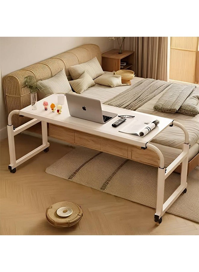 Taimi - Over Bed Table with Wheels, Height Adjustable Laptop Table, Computer Desk for Home Bedroom Living Room White 140x50cm - Image 1