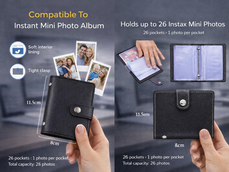 CALVILLE Mini Photo Album +2 Memory Notes Set, 2×3 Instant Film Storage, Compatible with Fujifilm Instax Mini Series Mini 12, Mini 11, Mini 9, Mini 8+, EVO & LiPlay, Kodak & Polaroid ZIP Printer Instant Photos - Image 3