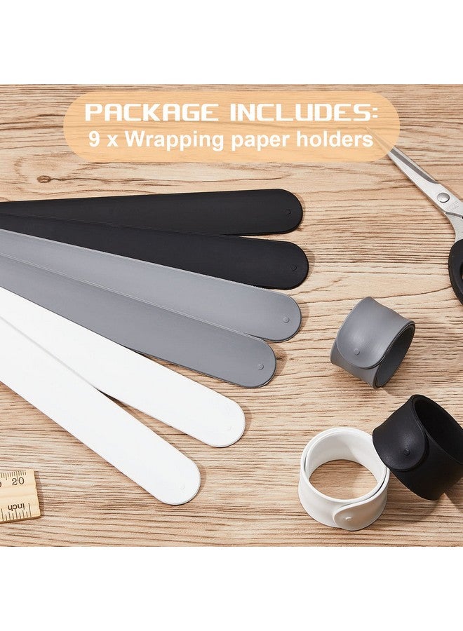 Cunhill 9 Pieces Wrapping Paper Holder Silicone Paper Slap Bands Wrapping Paper Clamps Wrapping Paper Roll Clips For Home Storage Organization, White Black Grey - Image 3