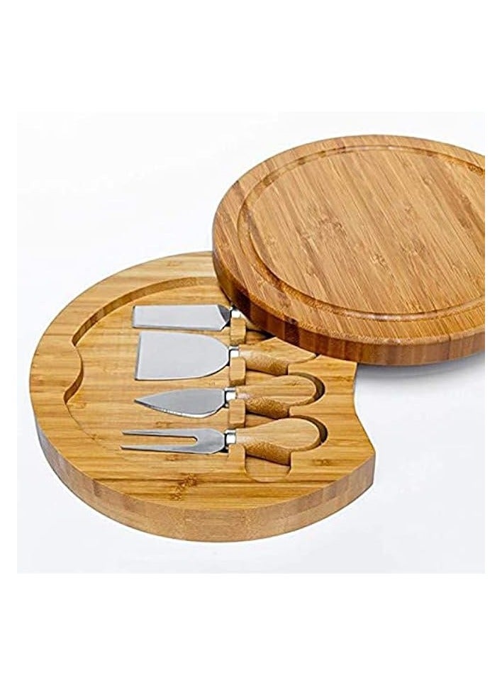 erorex Round Bamboo Cheese Board and Knife Set, Meat Charcuterie Platter Serving Tray, Perfect Choice for Christmas Wedding Birthday Party Anniversary  - Image 2