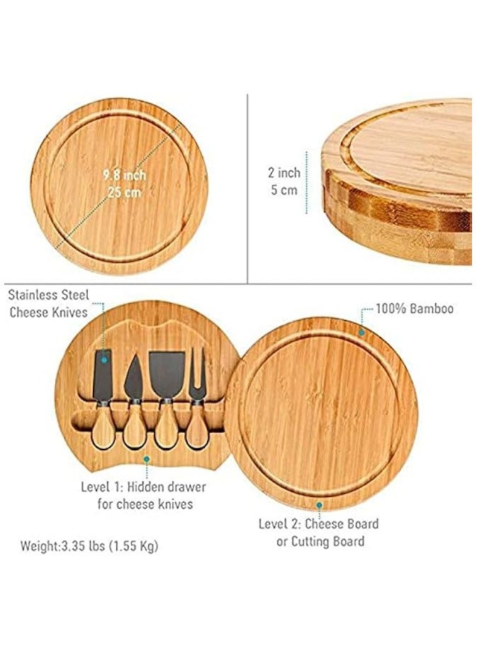 erorex Round Bamboo Cheese Board and Knife Set, Meat Charcuterie Platter Serving Tray, Perfect Choice for Christmas Wedding Birthday Party Anniversary  - Image 3
