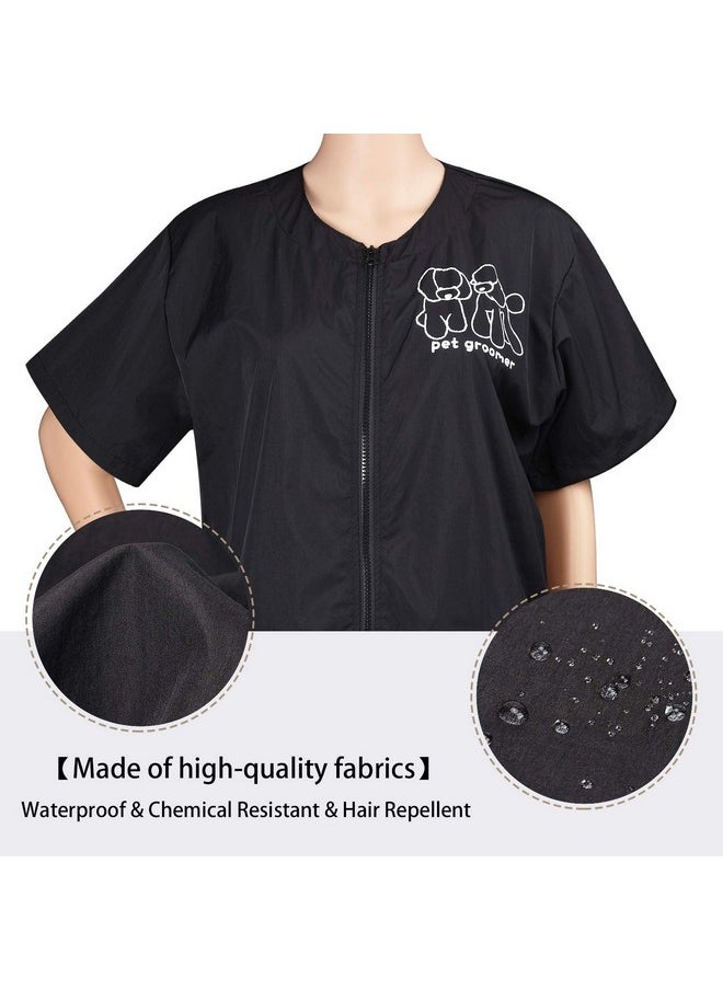 Noverlife Noverlife Short Sleeves Pet Grooming Work Clothes with Full Zipper, M Size, Splash Proof Anti-Static Pet Beautician Smock, Dog Cat Groomer Cosmetologist Uniforms  - Image 5