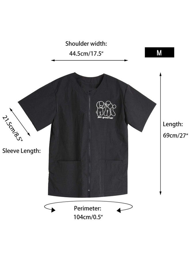 Noverlife Noverlife Short Sleeves Pet Grooming Work Clothes with Full Zipper, M Size, Splash Proof Anti-Static Pet Beautician Smock, Dog Cat Groomer Cosmetologist Uniforms  - Image 3