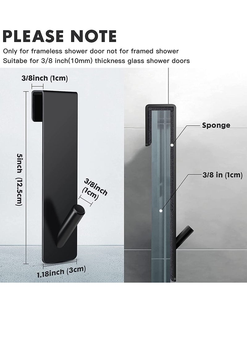KASTWAVE Shower Door Hooks, 2 Pack Over Door Hooks for Bathroom Frameless Glass Shower Door Towel Hooks Stainless Steel Hanger Drilling-Free Towel Rack Ideal for Robe, Loofahs, Black - Image 3
