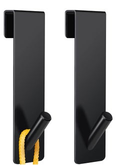 KASTWAVE Shower Door Hooks, 2 Pack Over Door Hooks for Bathroom Frameless Glass Shower Door Towel Hooks Stainless Steel Hanger Drilling-Free Towel Rack Ideal for Robe, Loofahs, Black  - Image 1
