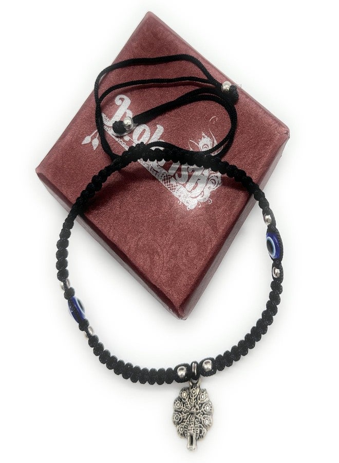 Jyokrish Handmade Adjustable Metal Silver hanging Peacock evil eye Black Silk dori Anklet For Women |Girls |Nazariya |Thread Work |Payal |Single Leg - Image 2