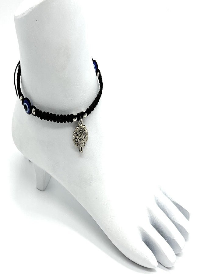Jyokrish Handmade Adjustable Metal Silver hanging Peacock evil eye Black Silk dori Anklet For Women |Girls |Nazariya |Thread Work |Payal |Single Leg - Image 3