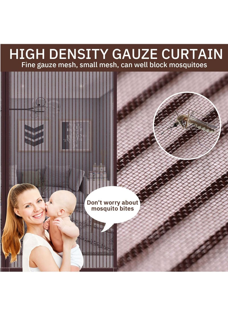 SYOSI - Magnetic Fly Screen Door Retractable Mesh with Magnet Sliding Hands Free Net Friendly Brown - Image 1
