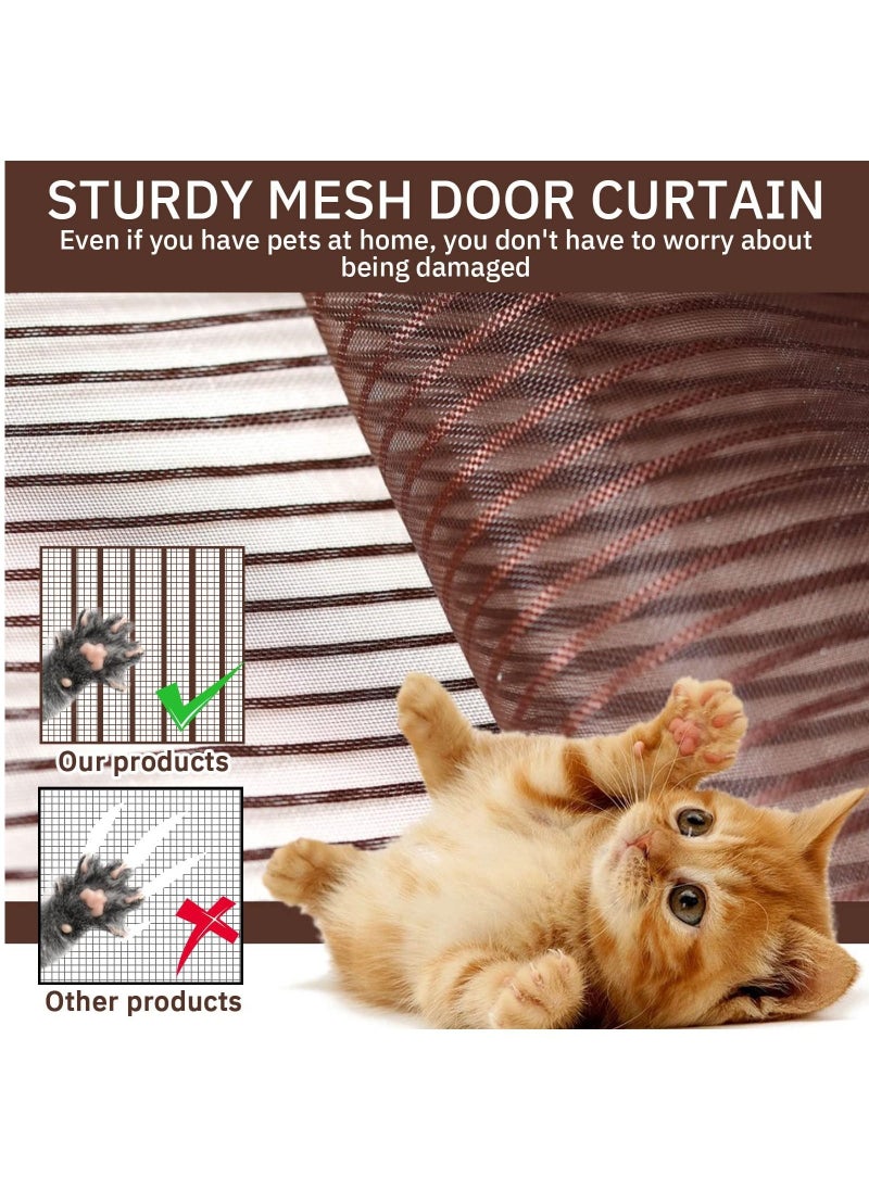 SYOSI - Magnetic Fly Screen Door Retractable Mesh with Magnet Sliding Hands Free Net Friendly Brown - Image 1