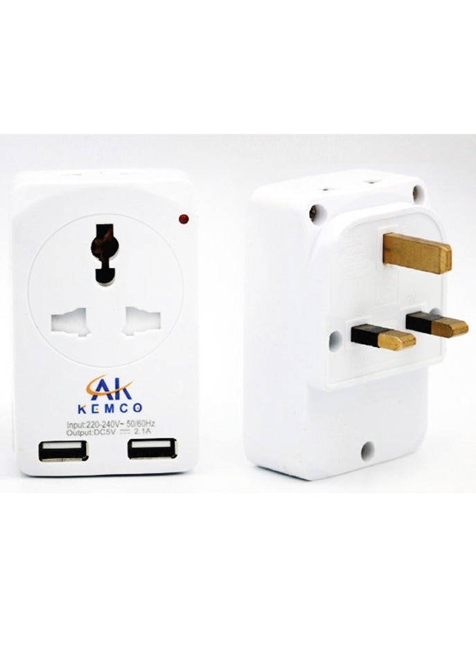 AK KEMCO Kemco 3 Way Universal Multiplug Multi Adaptor Socket With 2 USB ports (2.1 amp) AK-856 - Image 2