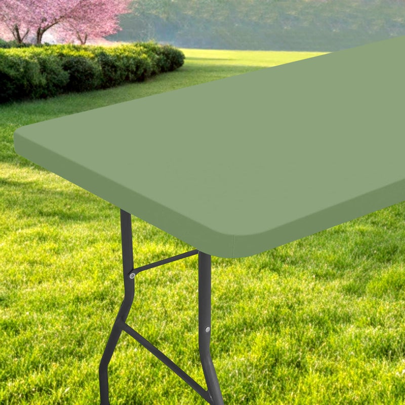 Spotjoy Rectangle Picnic Table Cloth  Waterproof Elastic Fitted Tablecloths  Washable Polyester Table Cover for Camping  Indoor and Outdoor (Green  30""x60"") - Image 1