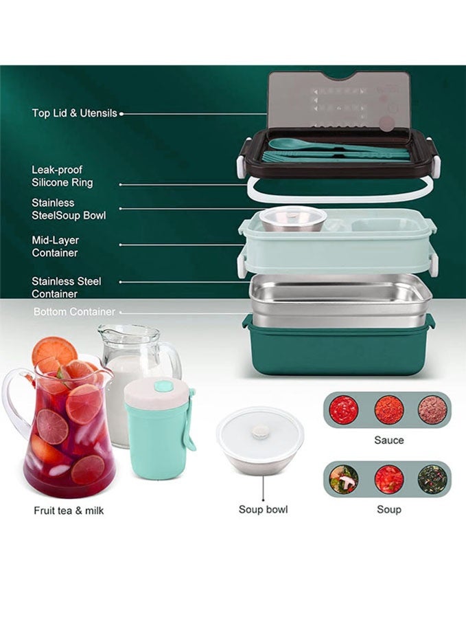 1400ml Bento Box Stainless Steel and Insulated Bag Reusable Children and Adult Lunch Box and Carrier Perfect for Work or School - Image 4