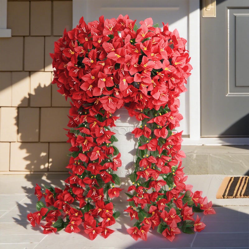 ATTGREAT Artificial Flowers for Outdoor Faux Bougainvillea Plants UV Resistant Fake Hanging Plants Realistic Silk Flowers for Porch Planter Garden Outside Spring Decoration, 2Pcs (Red) - Image 1
