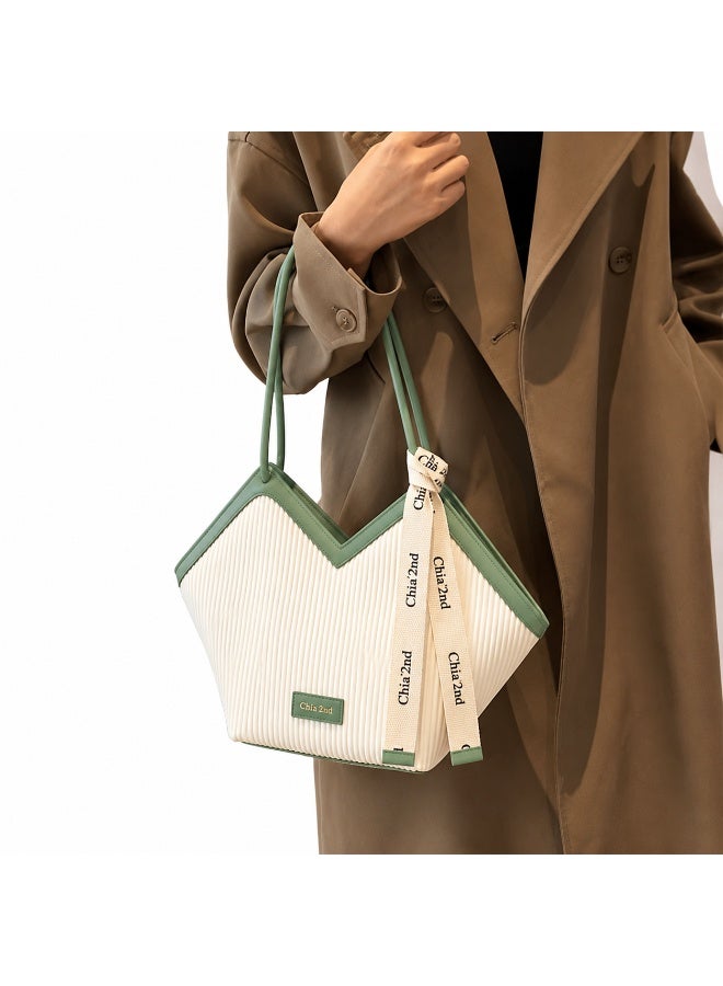 Havnor V-Shaped Pleated Tote Bag for Women with Zipper Closure, Detachable Ribbon Accent - Image 4