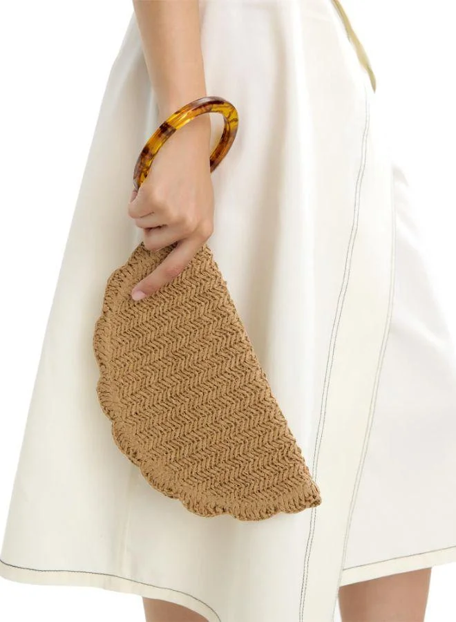 Parfois Beige Oval Straw-Effect Handbag for Women | Best Price UAE