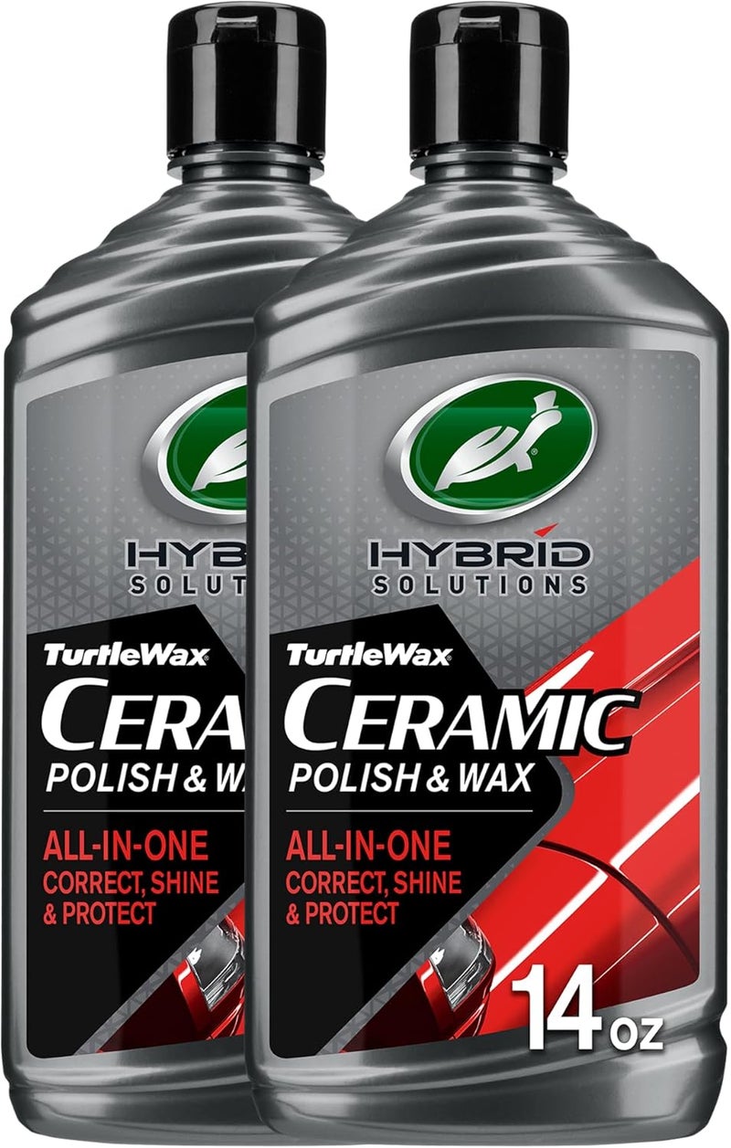 TurtleWax Hybrid Solutions Ceramic Car Polish and Wax, Light Scratch Remover, Durable Paint Protection, Extreme Water Beading, High Gloss Shine, Hand or Machine Polisher Use, 14 oz (Pack of 2) - Image 1