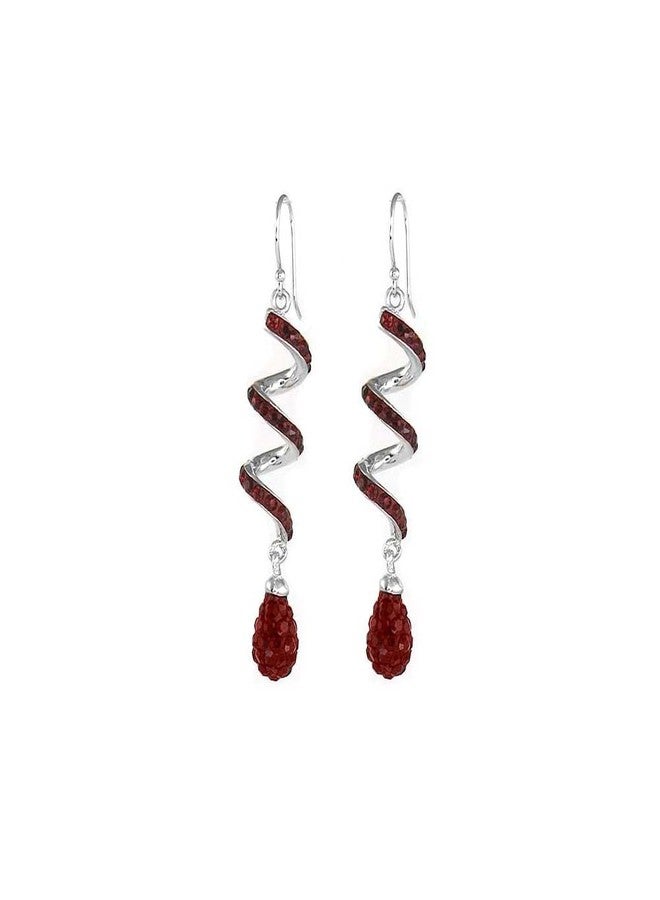 Savlano 14K White Gold Plated Spiral Shape Crystal Drop Dangle Earrings for Women, Comes with Savlano Gift Box (RED) - Image 1