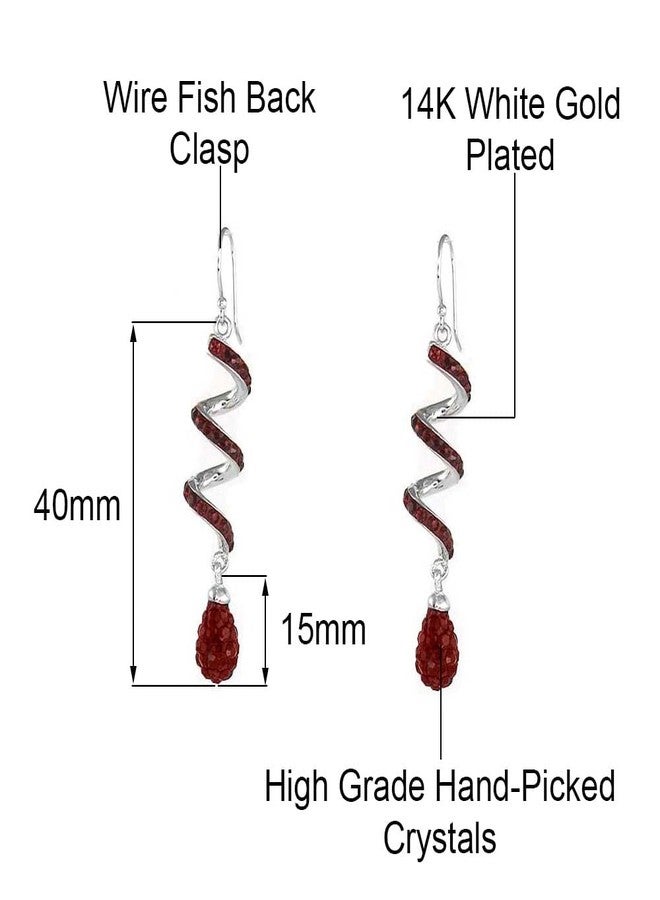 Savlano 14K White Gold Plated Spiral Shape Crystal Drop Dangle Earrings for Women, Comes with Savlano Gift Box (RED) - Image 3