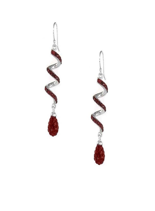 Savlano 14K White Gold Plated Spiral Shape Crystal Drop Dangle Earrings for Women, Comes with Savlano Gift Box (RED) - Image 2