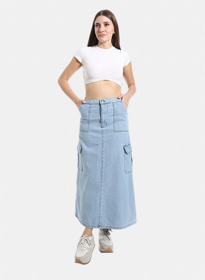 Andora Maxi Slim One Button Closure Denim Skirt_Light Blue - Image 5
