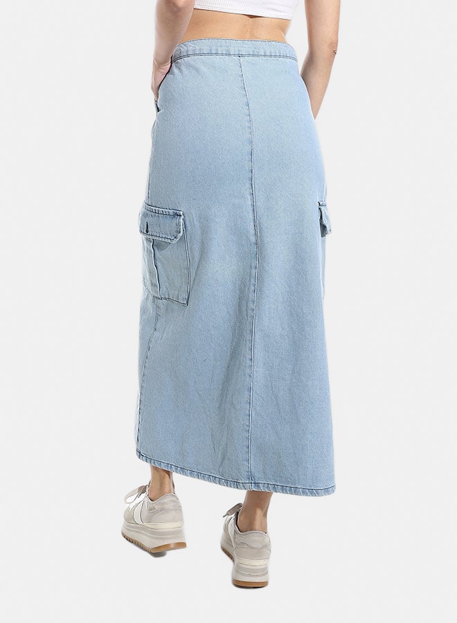 Andora Maxi Slim One Button Closure Denim Skirt_Light Blue - Image 4