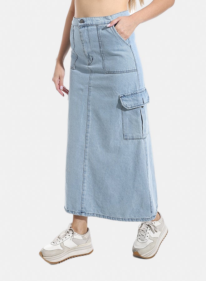 Andora Maxi Slim One Button Closure Denim Skirt_Light Blue - Image 2