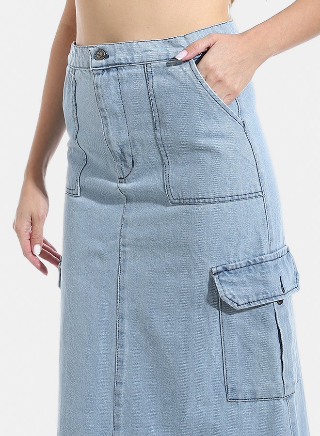 Andora Maxi Slim One Button Closure Denim Skirt_Light Blue - Image 3