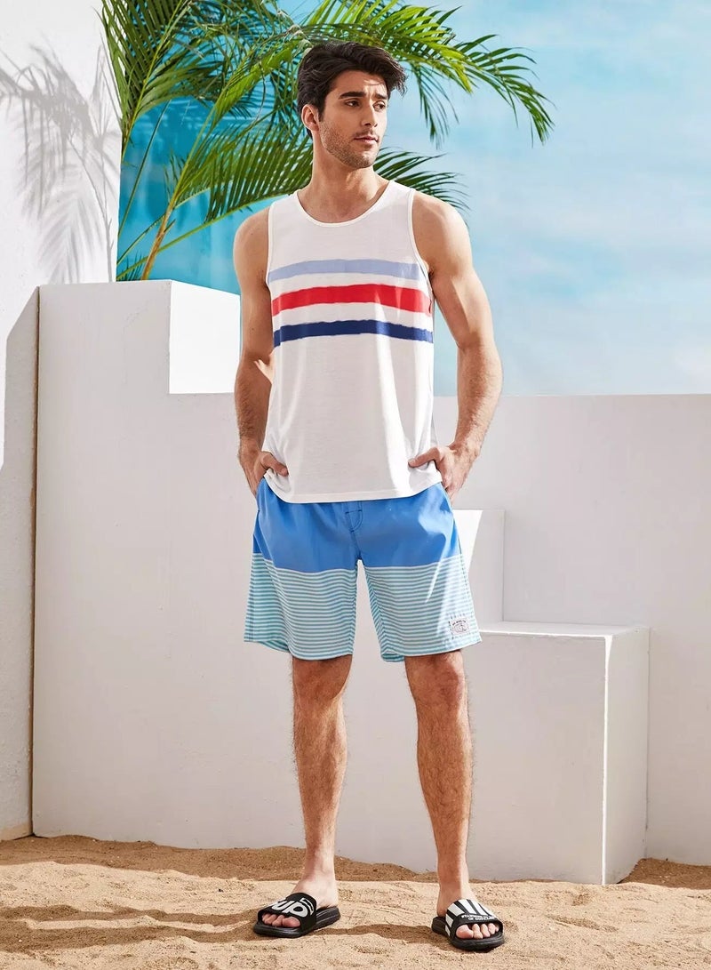 Men Striped Crew Neck Tank Top - Image 3