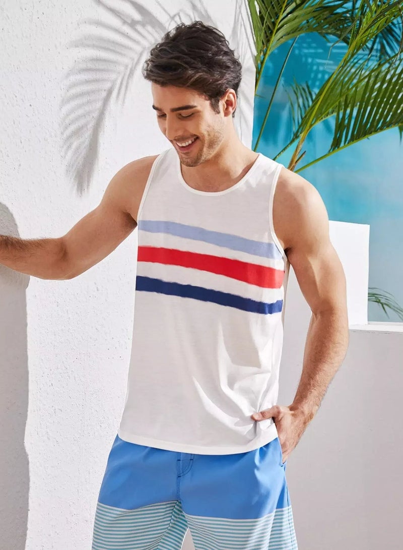 Men Striped Crew Neck Tank Top - Image 1