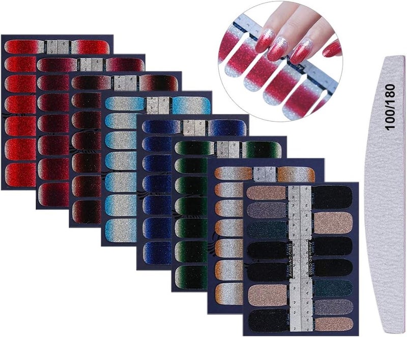 8 Sheets Full Wraps Nail Polish Stickers with 1 Pcs Nail File Mwoot SelfAdhesive Nail Art Decals Strips Gradient Glittery Manicure Kits for Women
