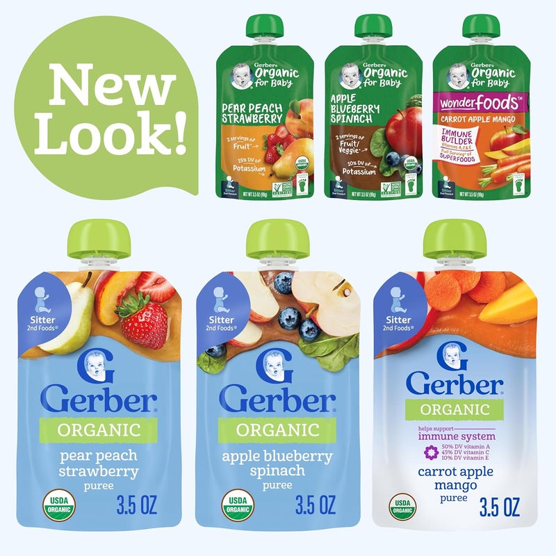 Gerber Organic Baby Food Pouches, 2nd Foods for Sitter, Fruit & Veggie Variety Pack, 3.5 Ounce (Set of 18) - Image 4