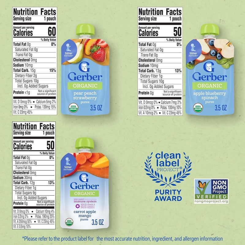 Gerber Organic Baby Food Pouches, 2nd Foods for Sitter, Fruit & Veggie Variety Pack, 3.5 Ounce (Set of 18) - Image 2