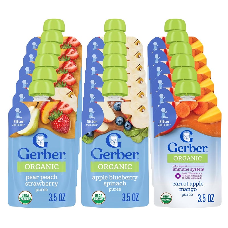 Gerber Organic Baby Food Pouches, 2nd Foods for Sitter, Fruit & Veggie Variety Pack, 3.5 Ounce (Set of 18) - Image 1