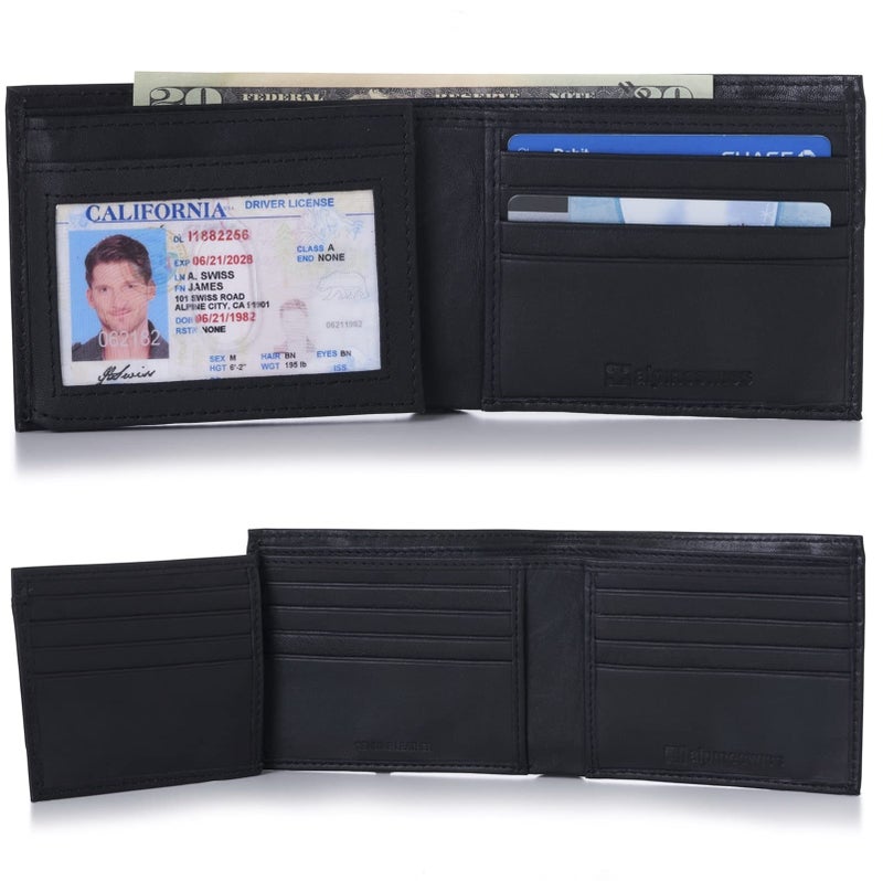 Alpine Swiss Mens Wallet Trifold Bifold Billfolds to choose from Genuine Leather Comes in Gift Bag - Image 2