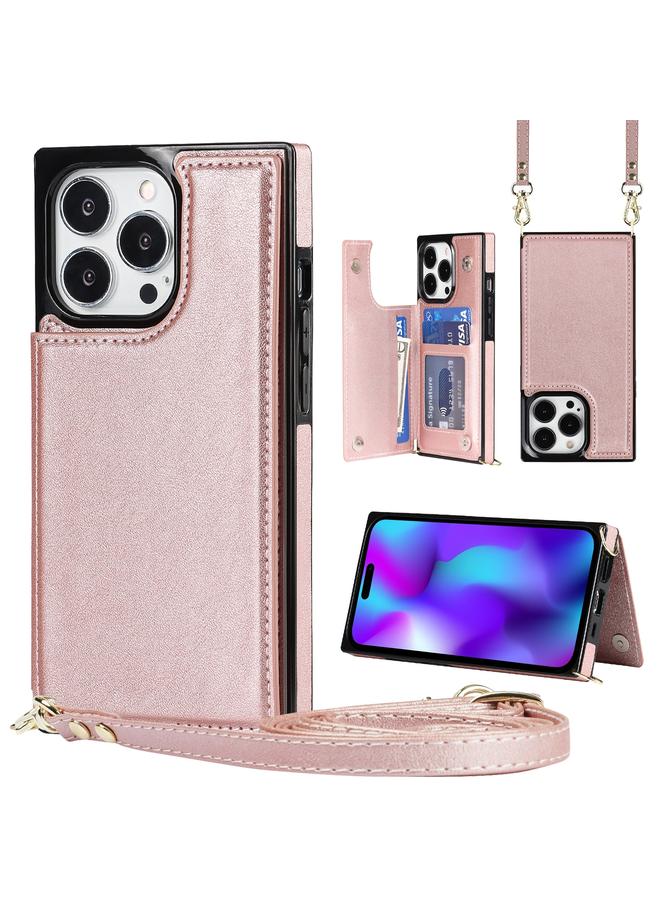 S-TOP Case For iPhone 14 Pro Cross-body Square Dual-Buckle Card Flip Wallet Phone Case - Image 1