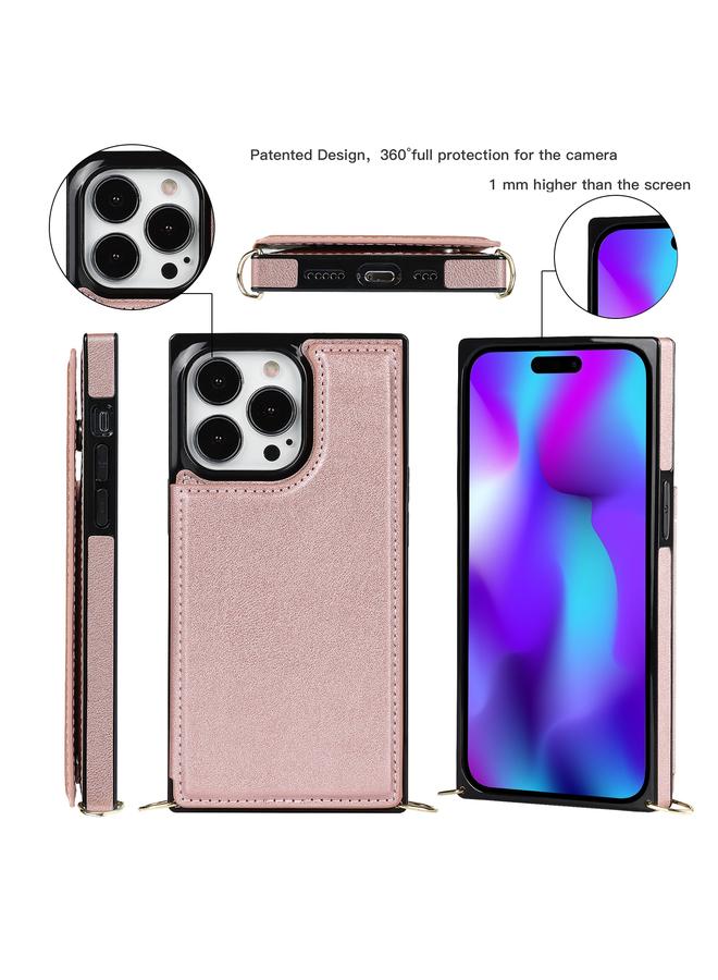 S-TOP Case For iPhone 14 Pro Cross-body Square Dual-Buckle Card Flip Wallet Phone Case - Image 2