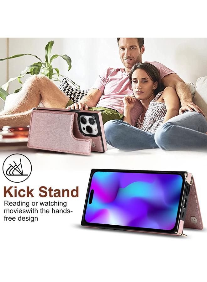 S-TOP Case For iPhone 14 Pro Cross-body Square Dual-Buckle Card Flip Wallet Phone Case - Image 3