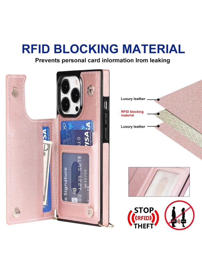 S-TOP Case For iPhone 14 Pro Cross-body Square Dual-Buckle Card Flip Wallet Phone Case - Image 4