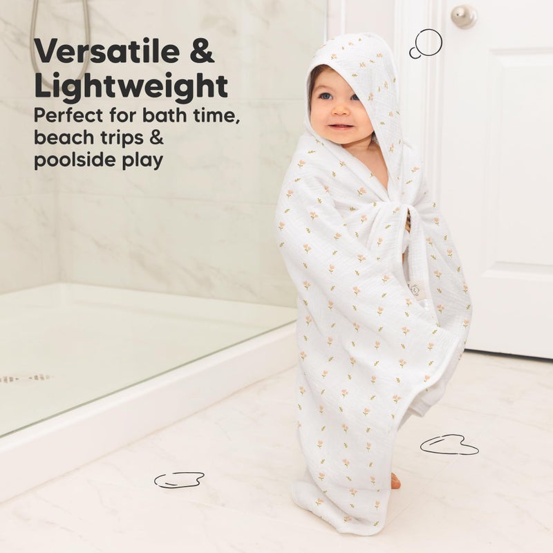 KeaBabies Muslin Baby Bath Towels with Hood for Girls, Boys -Large Organic Cotton Hooded Baby Towels for Newborns,Toddlers,Infant,Kids,Soft Absorbent Newborn Bath Essentials Gift Set(Tulips, Regular) - Image 5