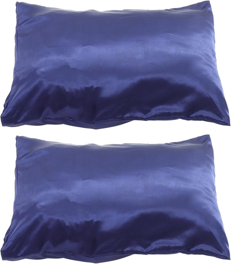 2pcs Simulated Silk Pillowcases Polyester Pillow Protectors Black Soft for Home Hotel Dormitory Use - Image 1