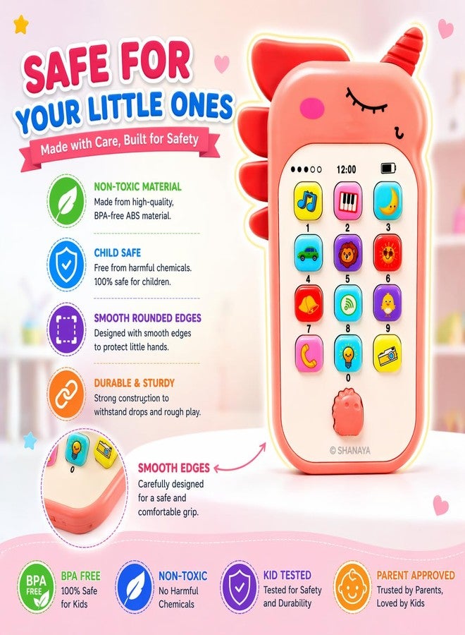 SHANAYA Unicorn Style Pretend Play Cell Phone Toy for Kids, Toddlers with Music, Ringtones, Lights - Birthday Party Favors and Gifts for Girls (Pink) - Image 5