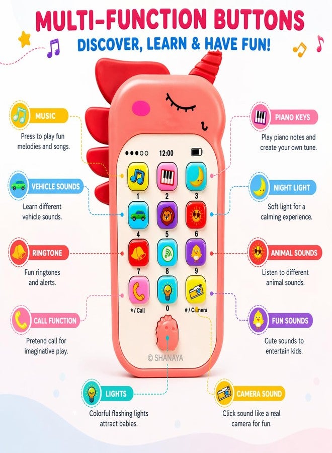 SHANAYA Unicorn Style Pretend Play Cell Phone Toy for Kids, Toddlers with Music, Ringtones, Lights - Birthday Party Favors and Gifts for Girls (Pink) - Image 4