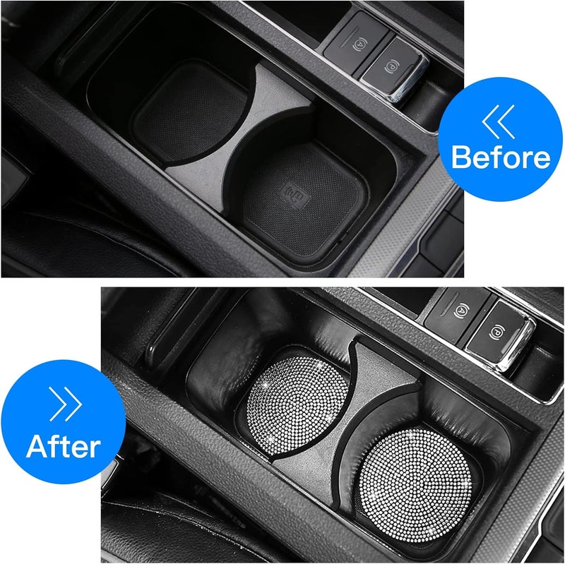 ACODABLEM 2 Pack Bling Cup Holder Insert Coasters, 2.75 Inch Soft Crystal Rhinestone Rubber Pad Set Round Auto Drink Coaster Car Interior Accessories (Bling Silver) - Image 2