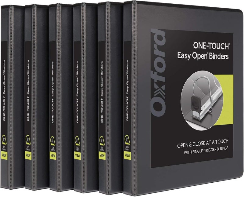 Oxford 3 Ring Binders, 0.5 inch ONE-Touch Easy Open D Rings, Durable Binders for School and Office, View Binder Covers, Xtralife Hinge, Non-Stick, PVC-Free, Black, Holds 125 Sheets, 6 PK (79901) - Image 1