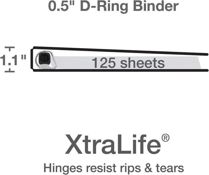 Oxford 3 Ring Binders, 0.5 inch ONE-Touch Easy Open D Rings, Durable Binders for School and Office, View Binder Covers, Xtralife Hinge, Non-Stick, PVC-Free, Black, Holds 125 Sheets, 6 PK (79901) - Image 3